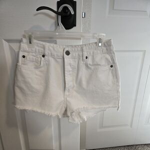White Denim Frayed Hem Shorts